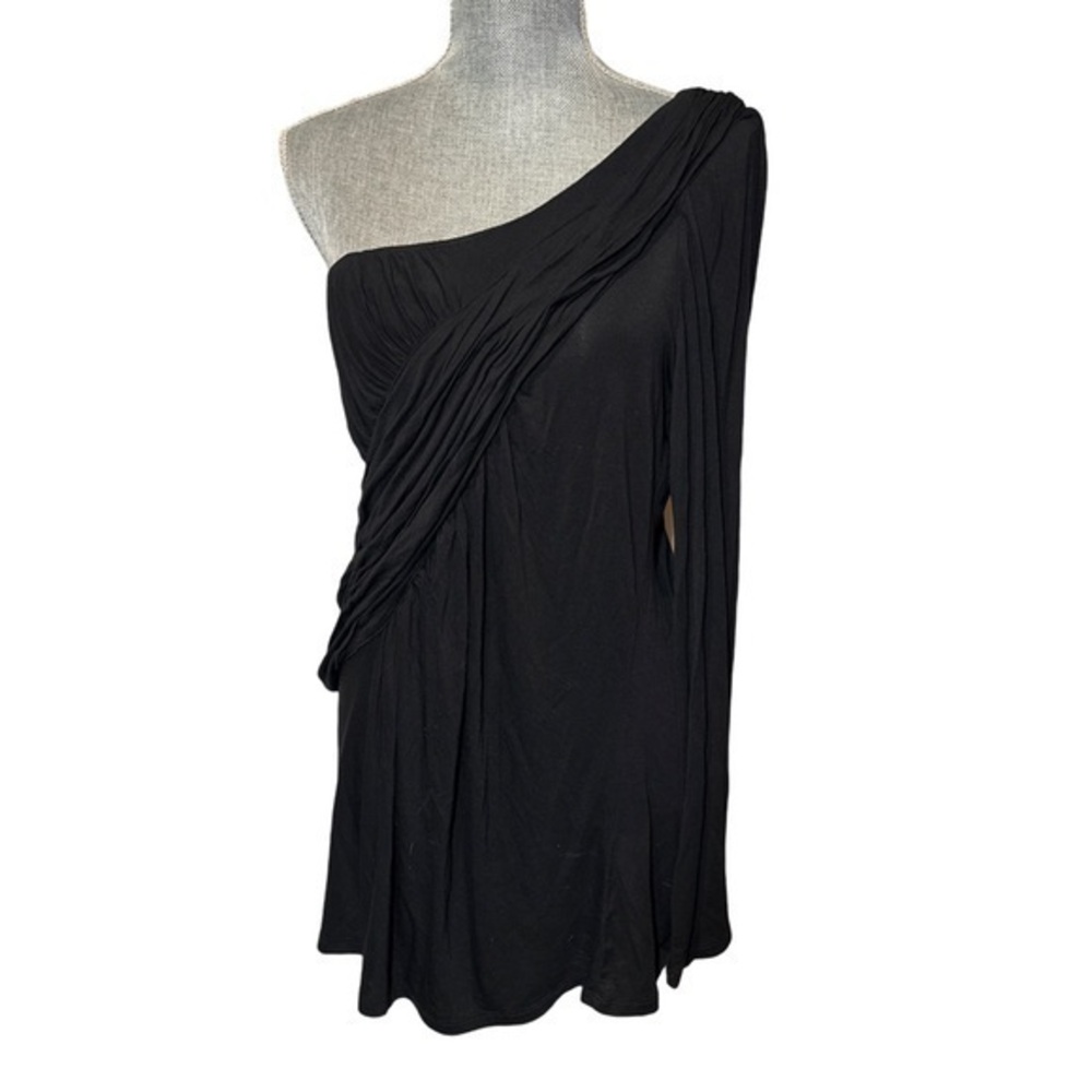 Lane Bryant Black One Sleeve Blouse Ruched Draping NEW with tags
